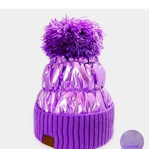 Shiny Purple Pom-Pom Beanie